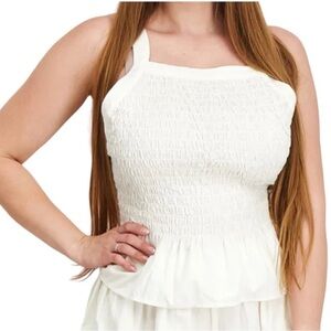 Free People Cream Poplin Halter Blouse with Ruching & Tie Back size XL